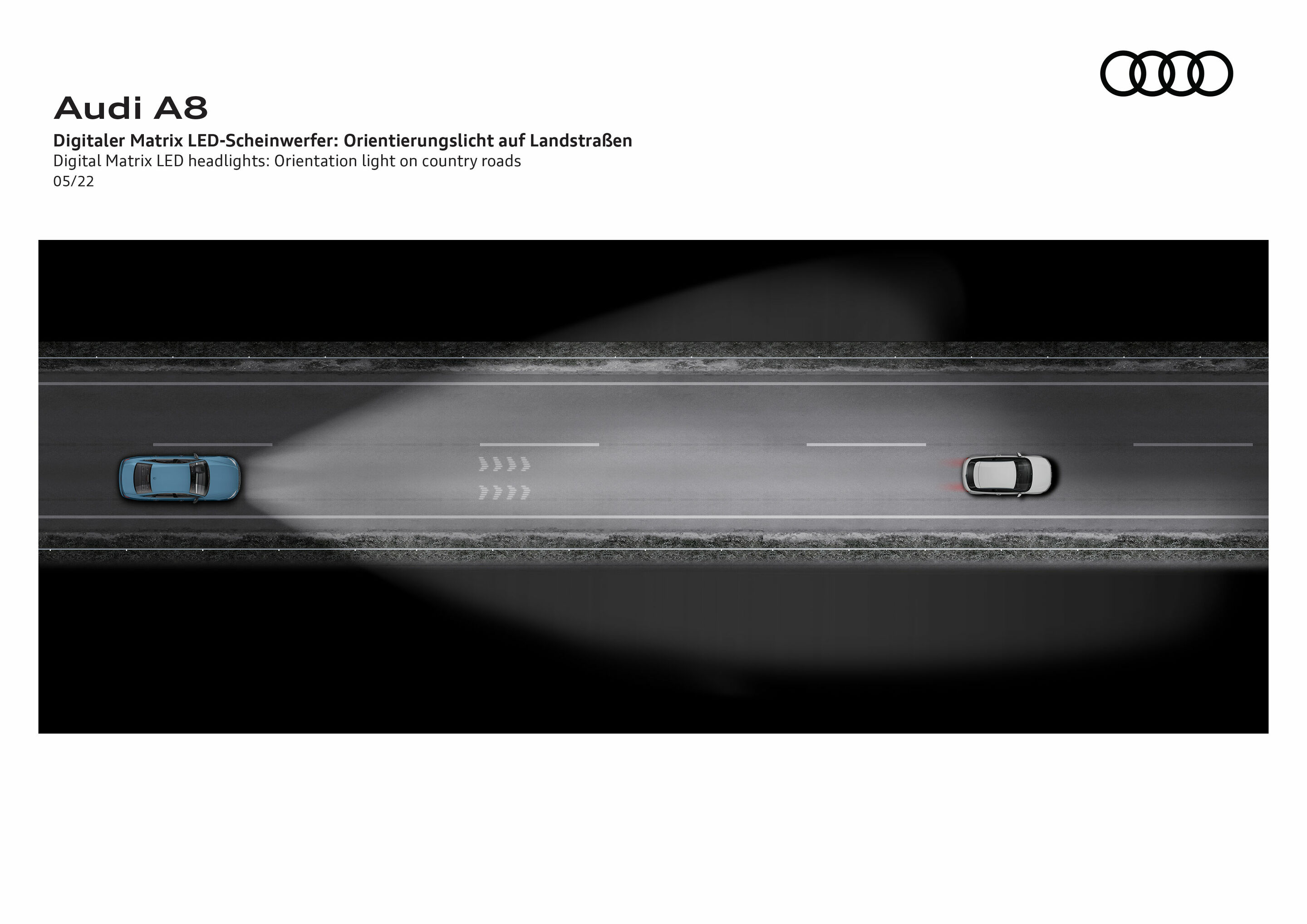 Illustration - Audi A8 - Digitaler Matrix LED-Scheinwerfer: Orientierungslicht auf Landstraßen