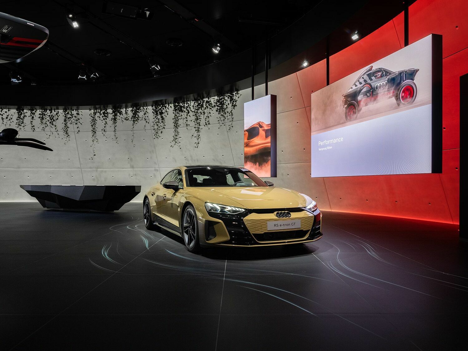 Sustainably impressive: Audi House of Progress opens in the Autostadt in Wolfsburg - An Audi RS e-tron GT and a showcase for the Audi e-tron foil by Aerofoils convey the brand value of performance.