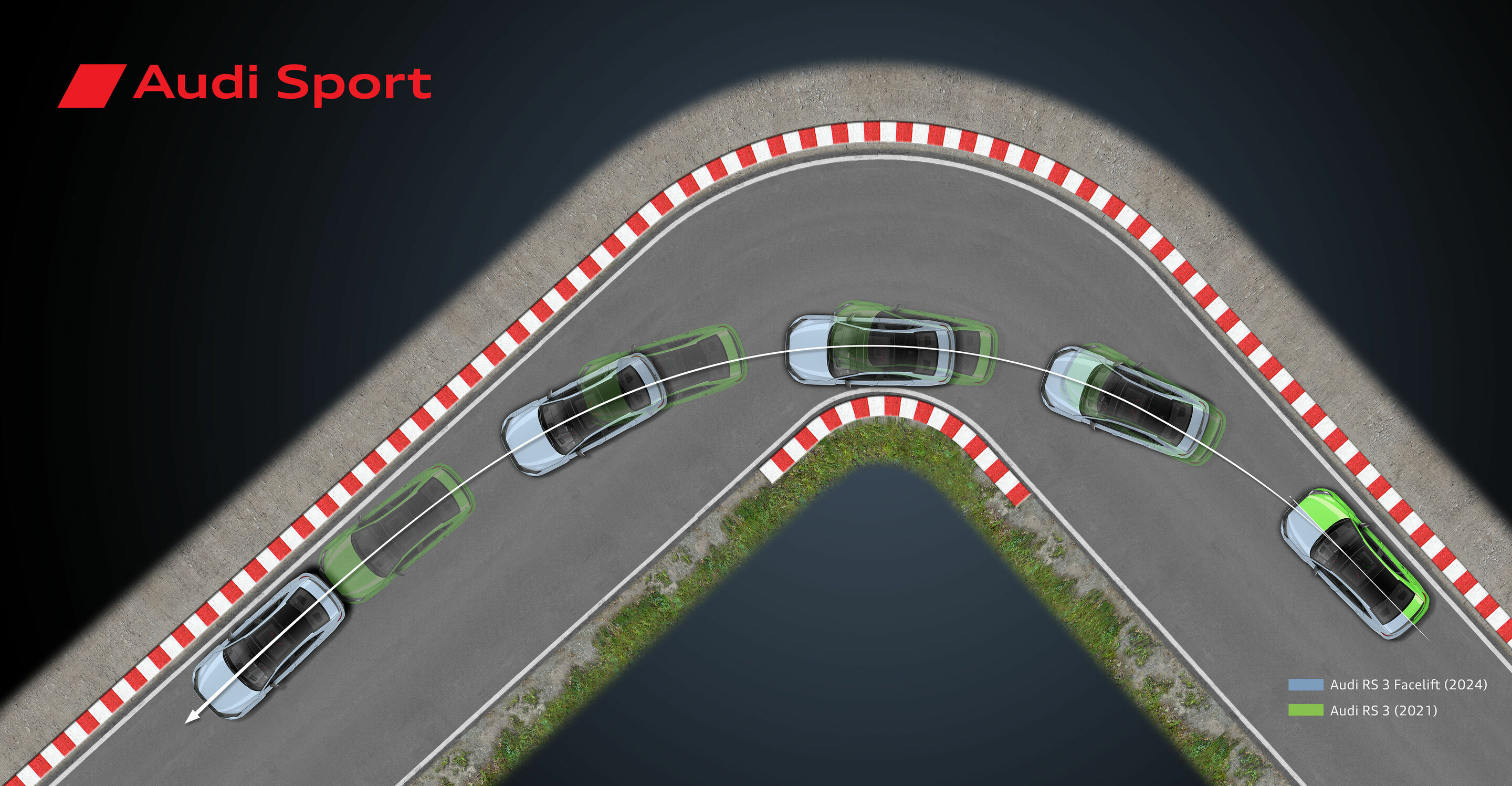 Illustration - Audi RS 3 Sportback / Audi RS 3 Sedan - The new RS 3 avoids understeer at the entrance to the bend, and turns in more willingly thanks to fine-tuning – including brake torque vectoring.
