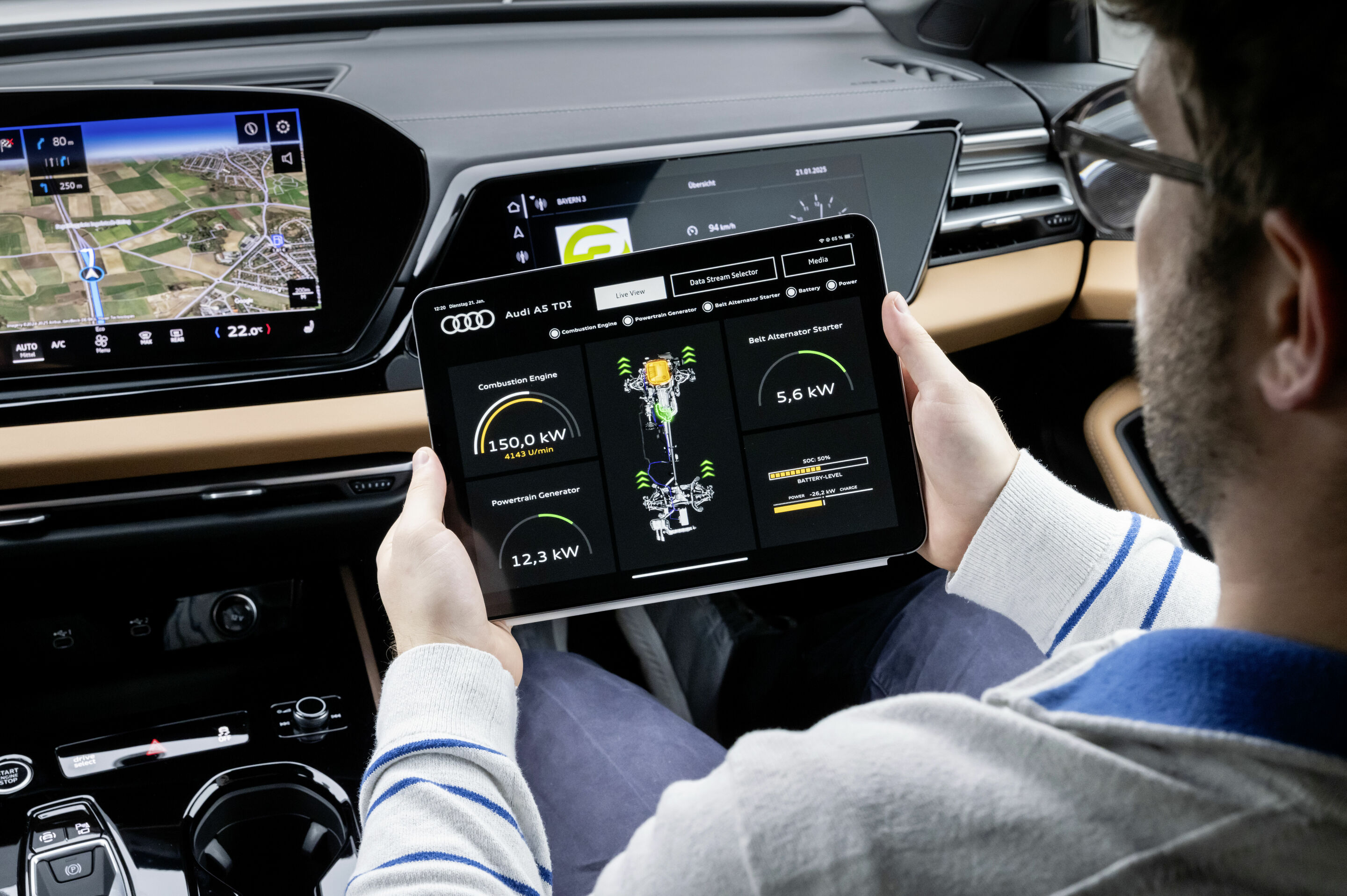 MHEV plus: the next generation of hybridization at Audi - MHEV plus with its powertrain generator (PTG) achieves even greater efficiency with partially electric driving